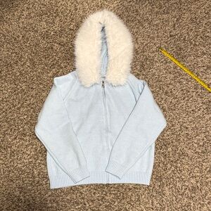 Light Blue Jacket with Faux Fur Hood